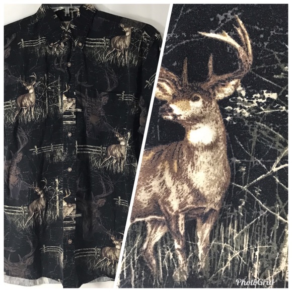 Wood & Water Outfitters Buck Deer Hunting Sport Field Shirt Medium - Picture 2 of 8